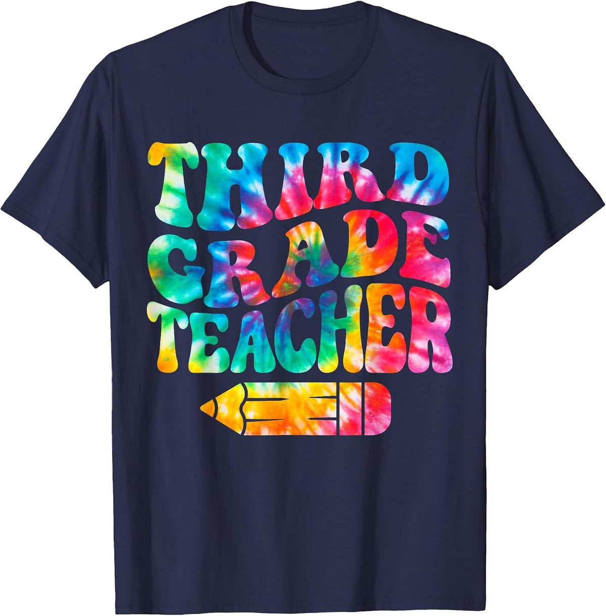 Retro Third Grade Teacher Tie Dye Funny 3rd Grade Teacher T-Shirt - Navy Blue