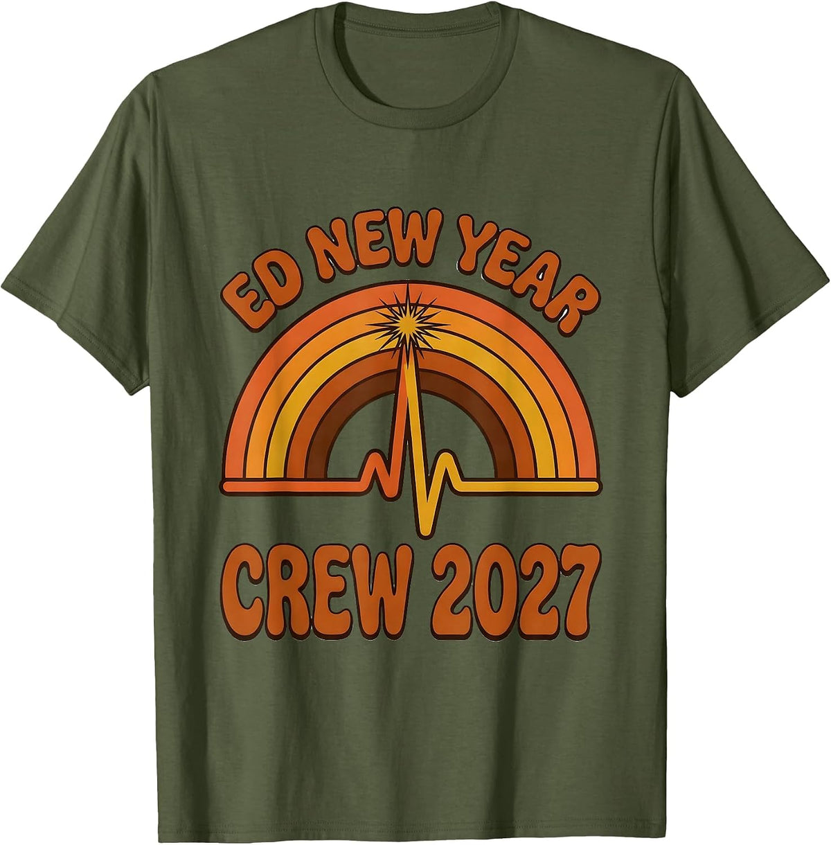 ED New Year Crew 2027 Retro 70s Nurse Crew New Years Eve T-Shirt - Olive Green
