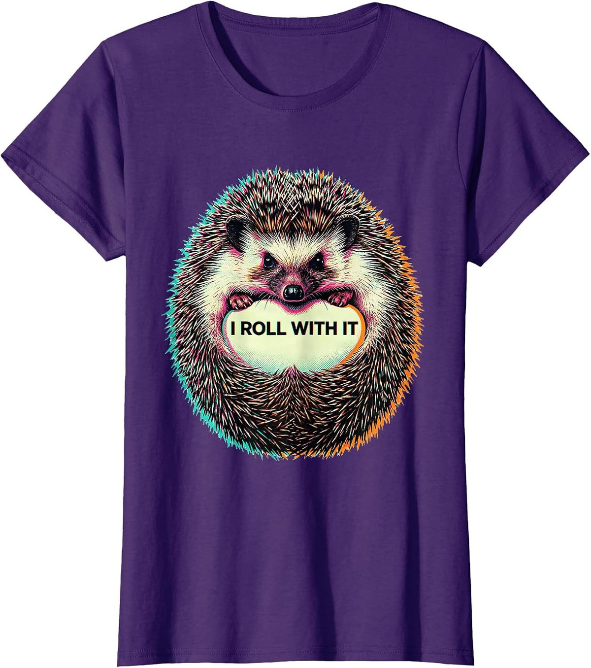 Women's I Roll With It Whimsical Hedgehog Lover Humor Novelty Gift T-Shirt - Purple