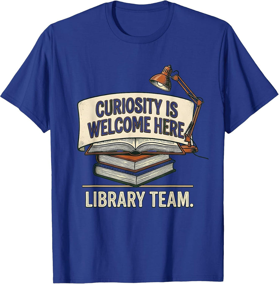 Curiosity Is Welcome Here — Library Team Vintage T-Shirt - Royal Blue