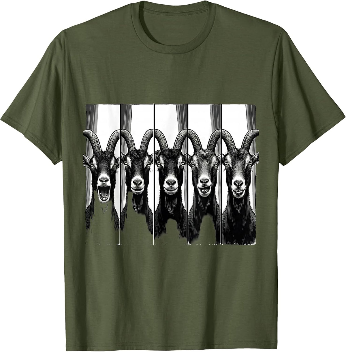 Goat Photobooth Funny Animal Portrait T-Shirt - Olive Green