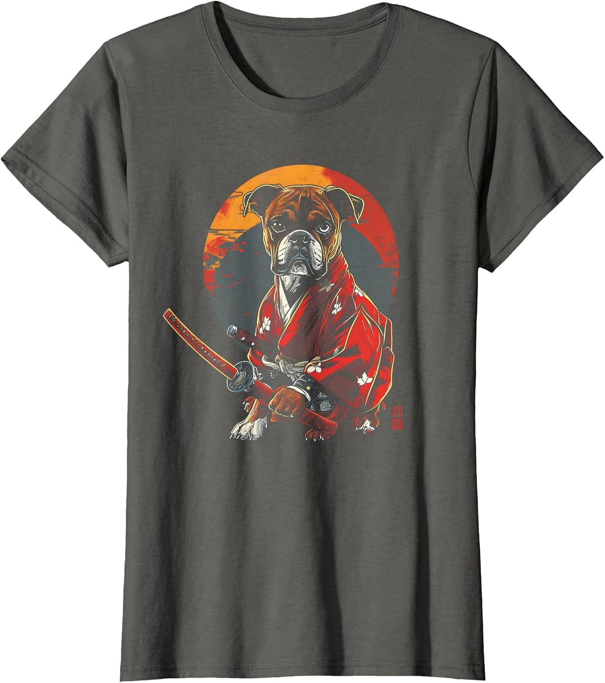 Boxer Dog Dad Cute Japanese Anime Stuff Samurai Dog Ninja T-Shirt - Asphalt Grey