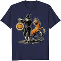 Headless Horseman Retro Cartoon Horse Lover Halloween T-Shirt - Navy Blue