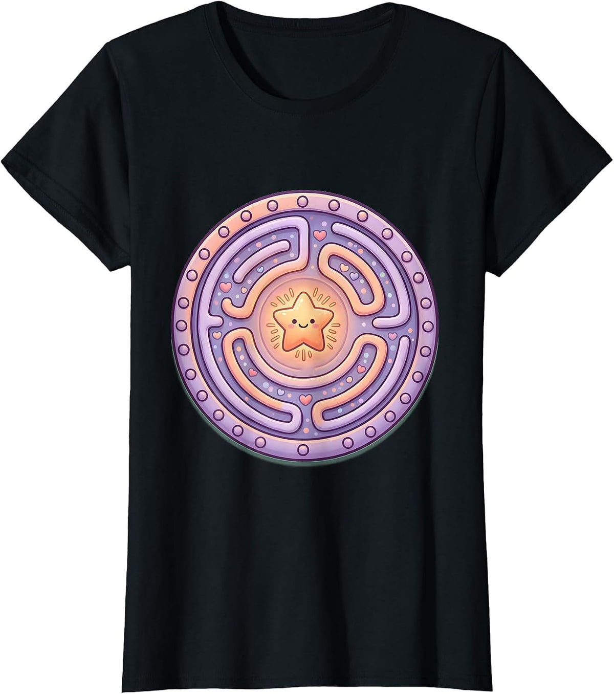 Women's Neurodiversity Labyrinth Glowing Center Design T-Shirt - Black