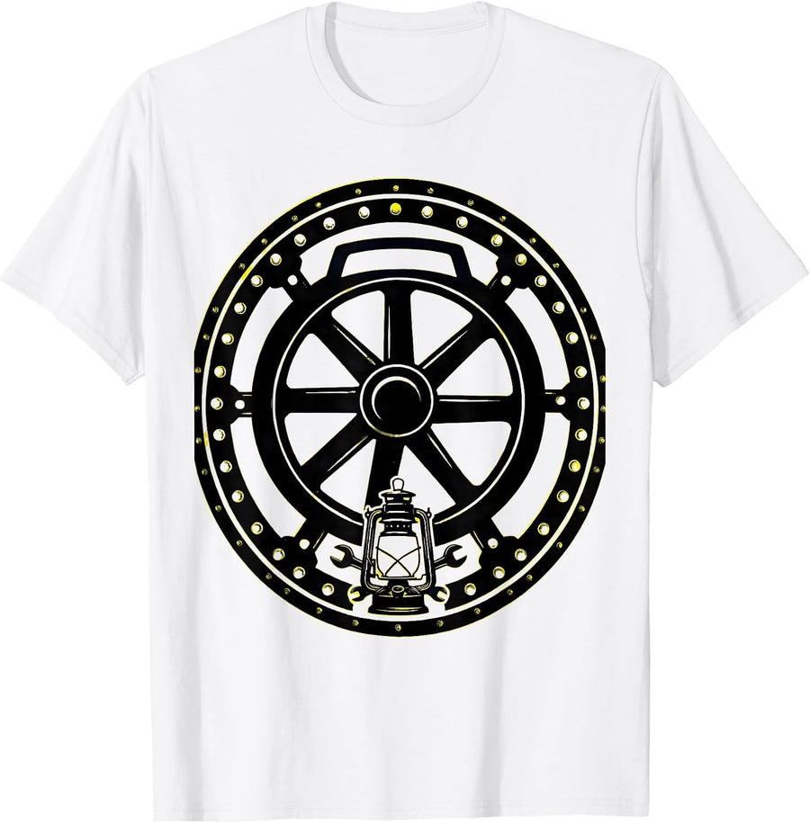 Men's Sealed Steam Locomotive Badge Train Enthusiast Vintage T-Shirt - White