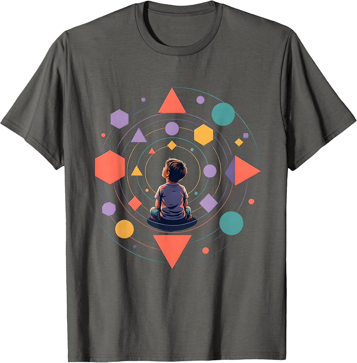 Neurodiversity Geometric Wonder Child Design T-Shirt - Asphalt Grey