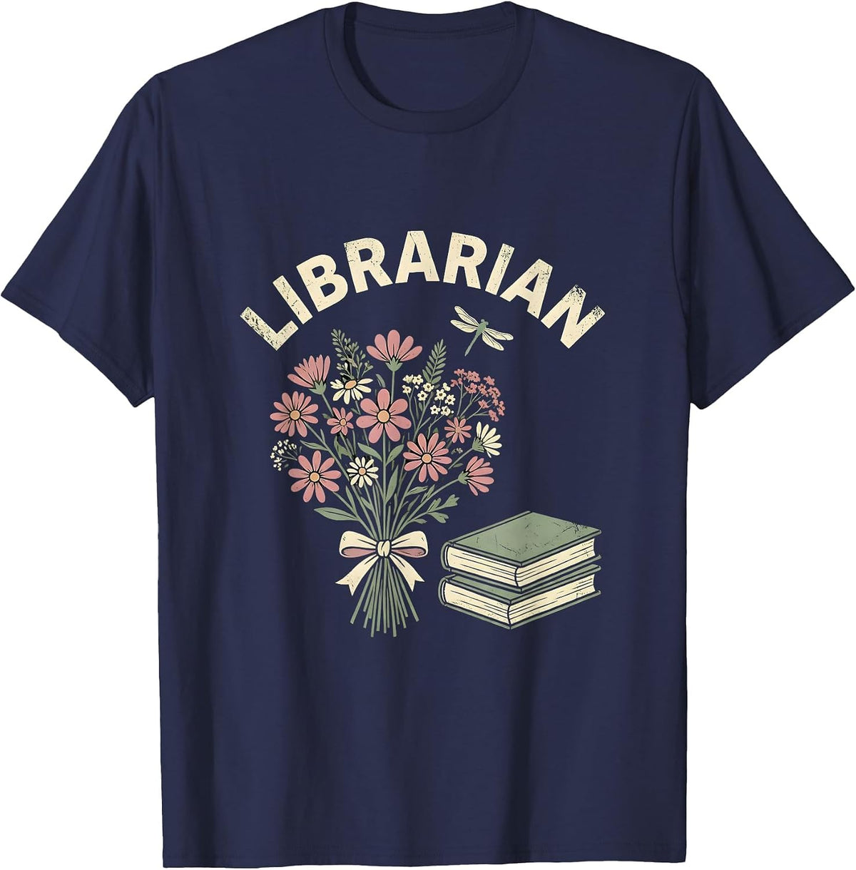 Men's Librarian Floral Boho Teacher Gift School Start Appreciation T-Shirt - Navy Blue