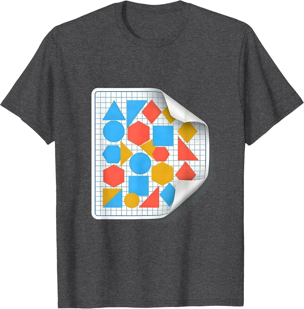Geometric Shapes Graph Paper Math Teacher Design T-Shirt - Dark Heather Grey