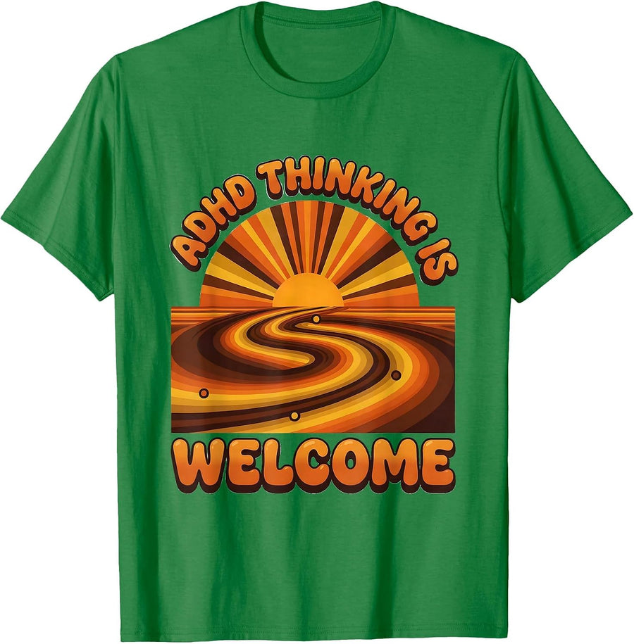 Men's ADHD Thinking Is Welcome Retro Neurodiversity Awareness T-Shirt - Kelly Green