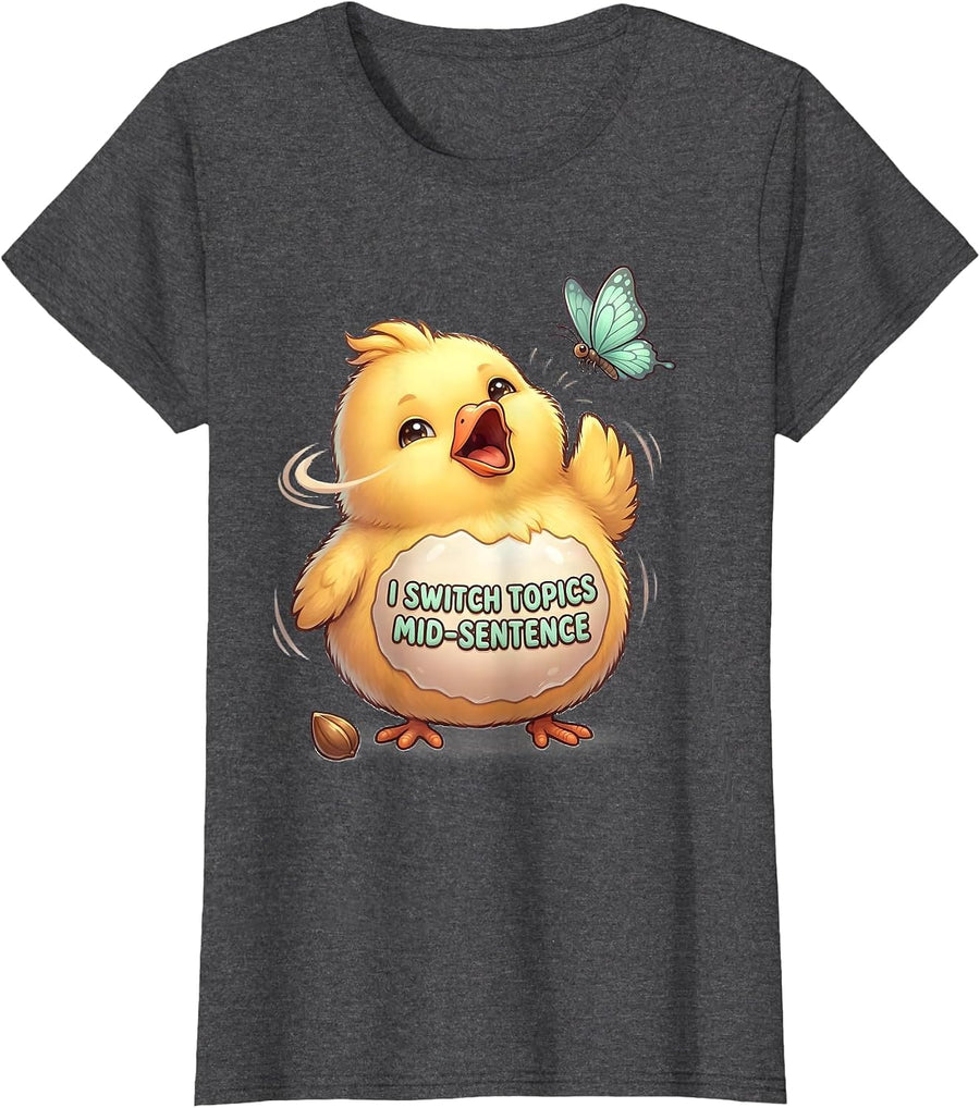 Women's I Switch Topics Mid-Sentence Cute Kawaii Neurodiversity T-Shirt - Dark Heather Grey