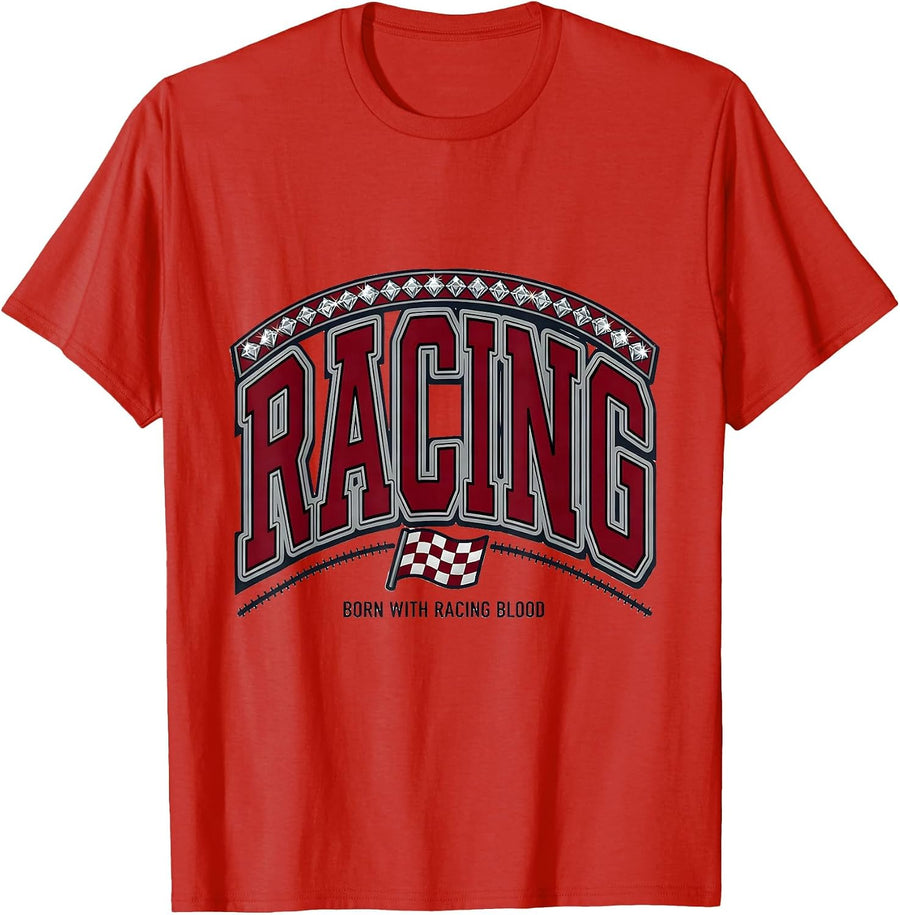 Men's Born With Racing Blood Motorsport Design T-Shirt - Red