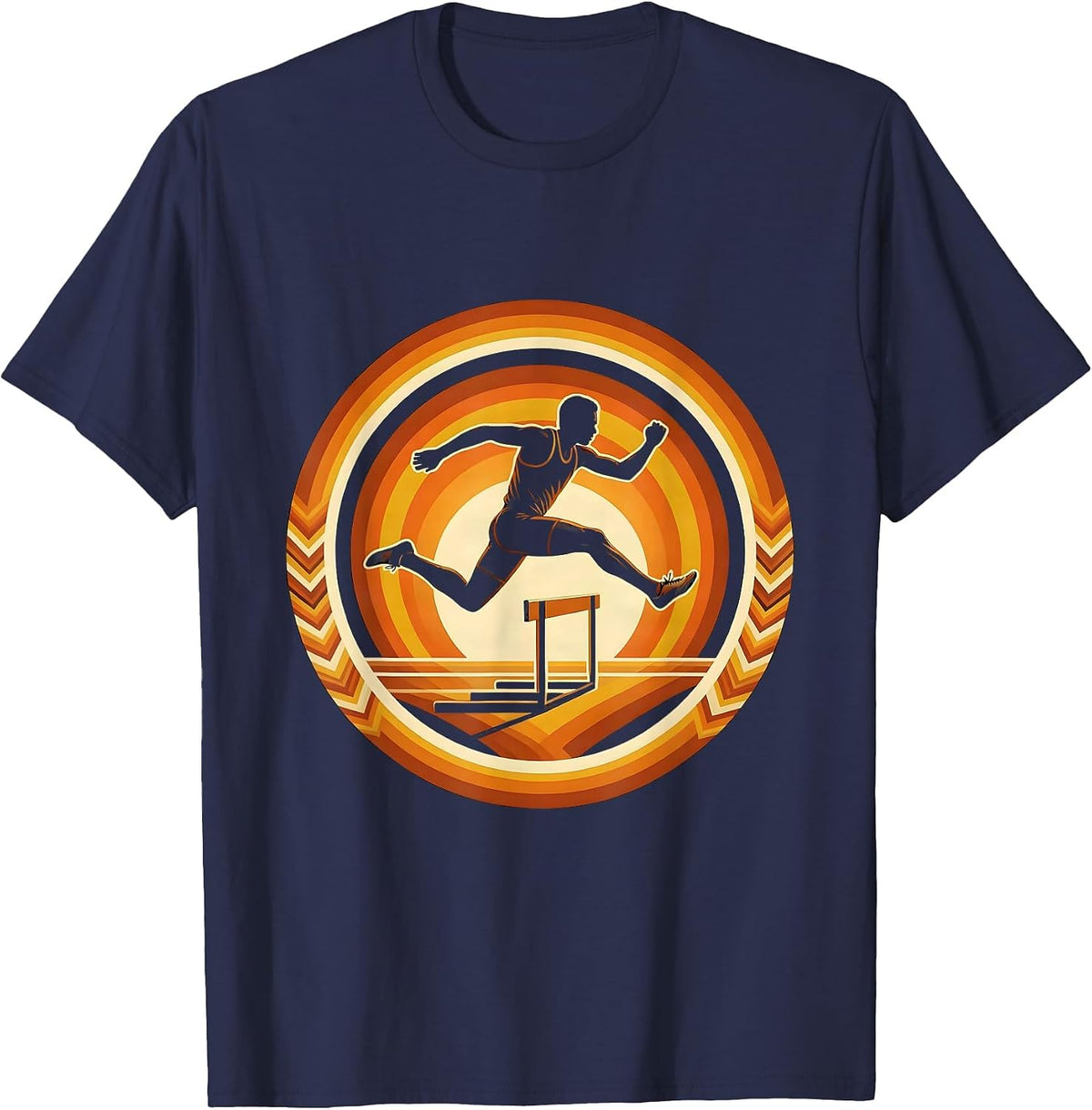 Track Hurdle Split Mid-Leap Silhouette Design T-Shirt - Navy Blue