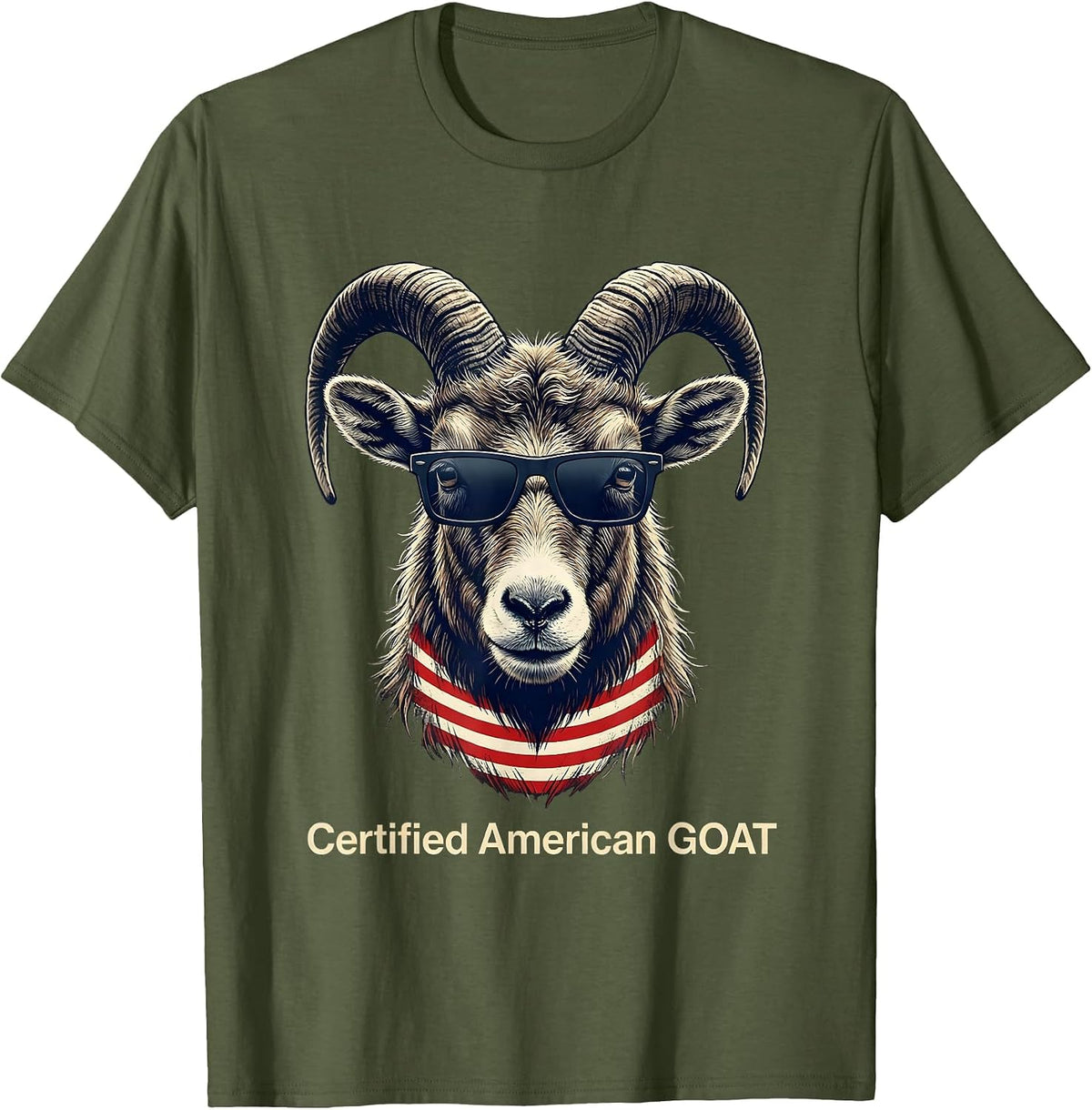 Certified American GOAT Patriotic Funny Goat Sunglasses T-Shirt - Olive Green