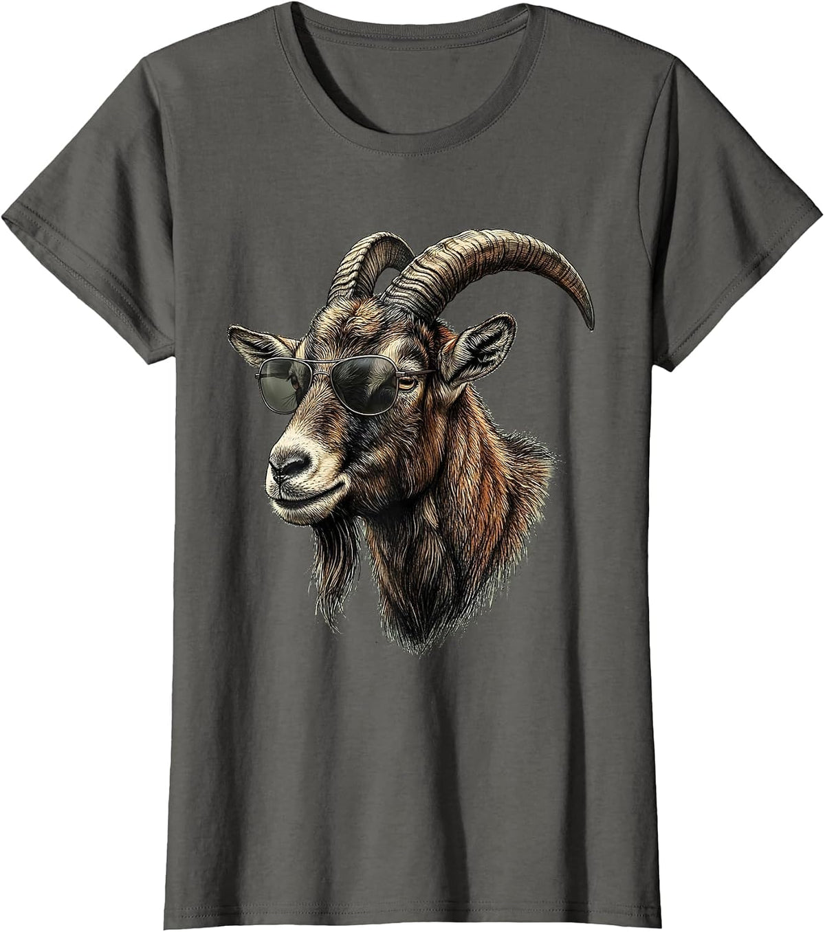 Women's Goat with Sunglasses Cool Animal Humor Novelty T-Shirt - Asphalt Grey