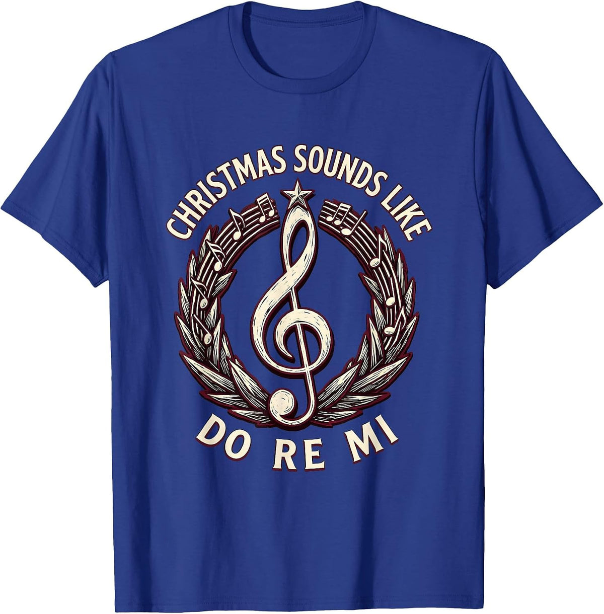 Christmas Sounds Like Do Re Mi Linocut Music Teacher Treble T-Shirt - Royal Blue