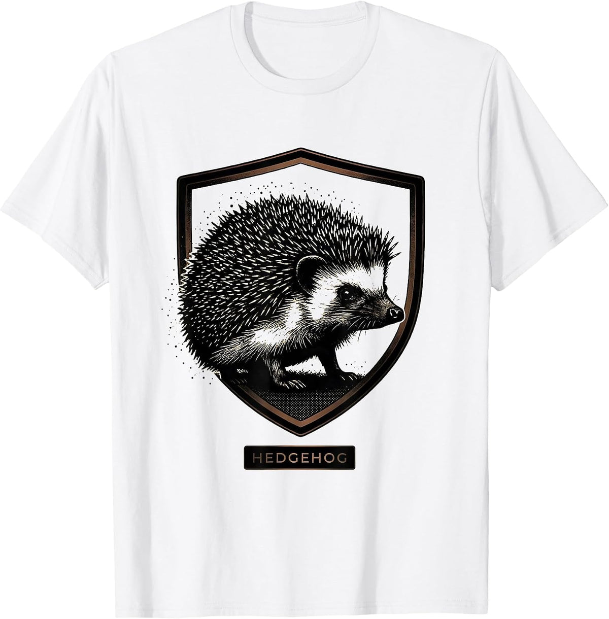Men's Hedgehog Minimalist Badge Patch Line Art Animal T-Shirt - White