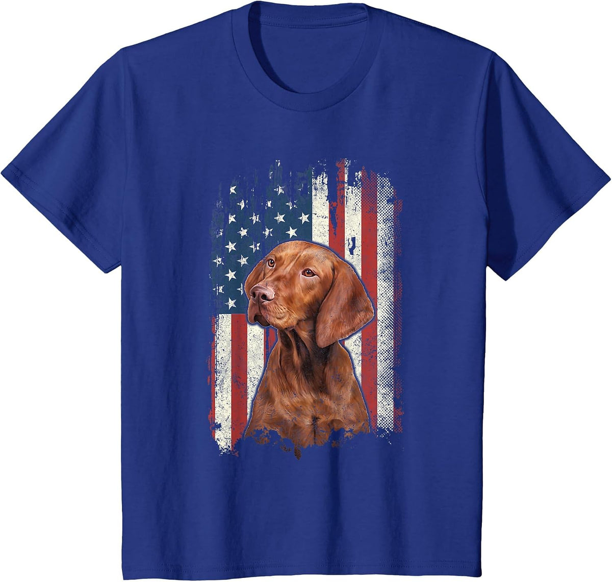 Distressed Vizsla American Flag Patriotic Dog T-Shirt - Royal Blue