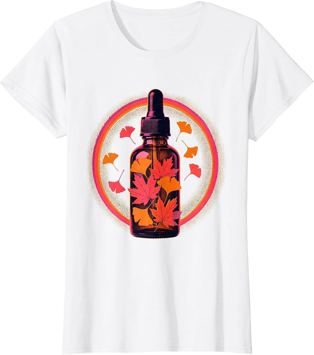 K-Beauty Skincare Serum Falling Leaves Illustration T-Shirt - White