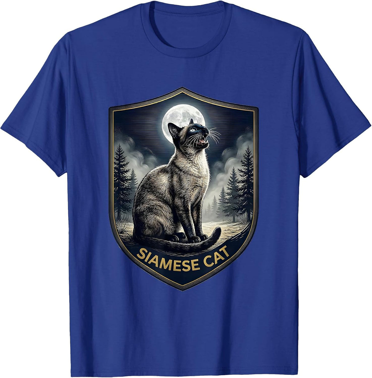 Siamese Cat Howling at Moon 90's Retro T-Shirt - Royal Blue