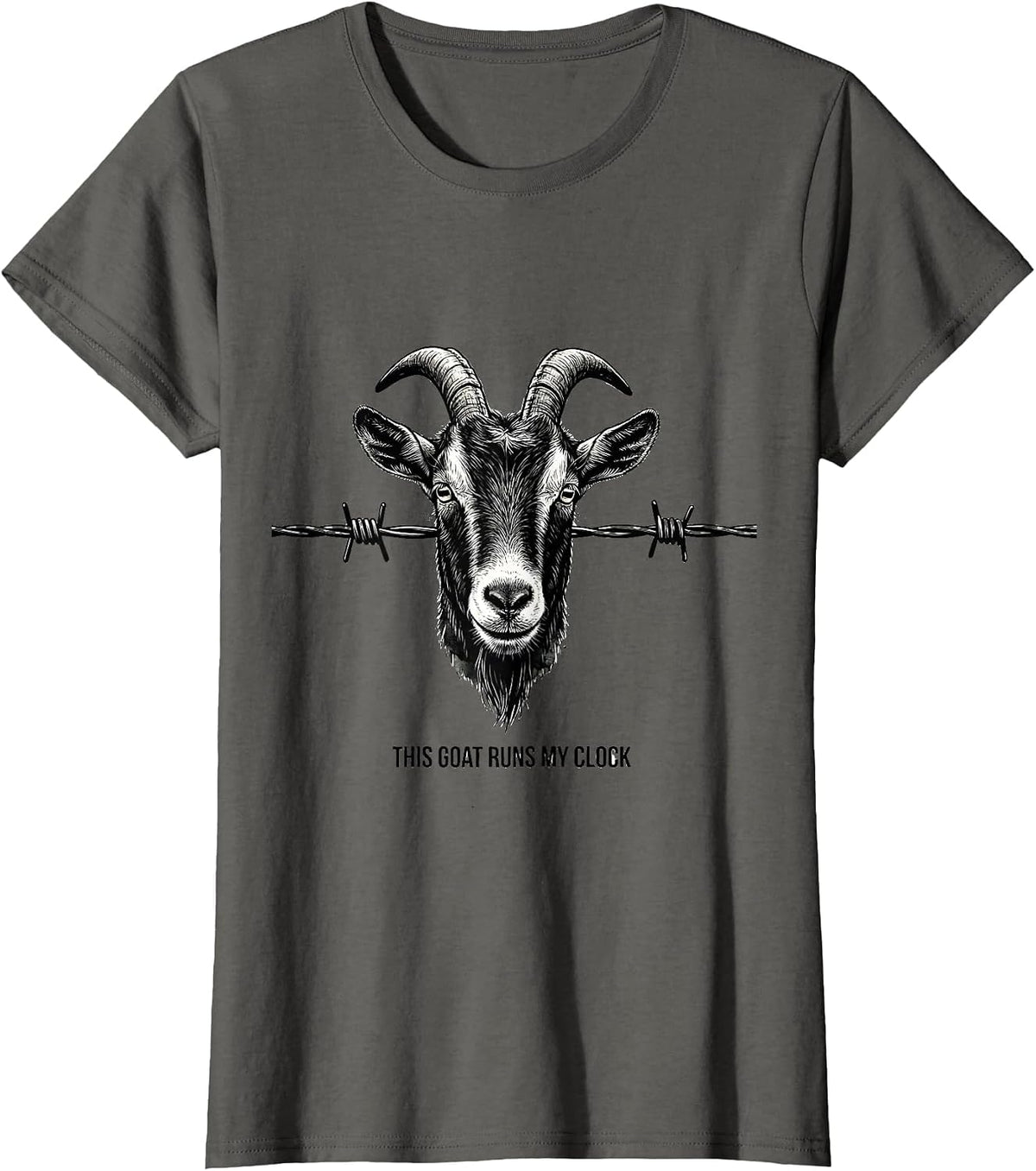Women's This Goat Runs My Clock Rustic Western Animal Lover Humor T-Shirt - Asphalt Grey