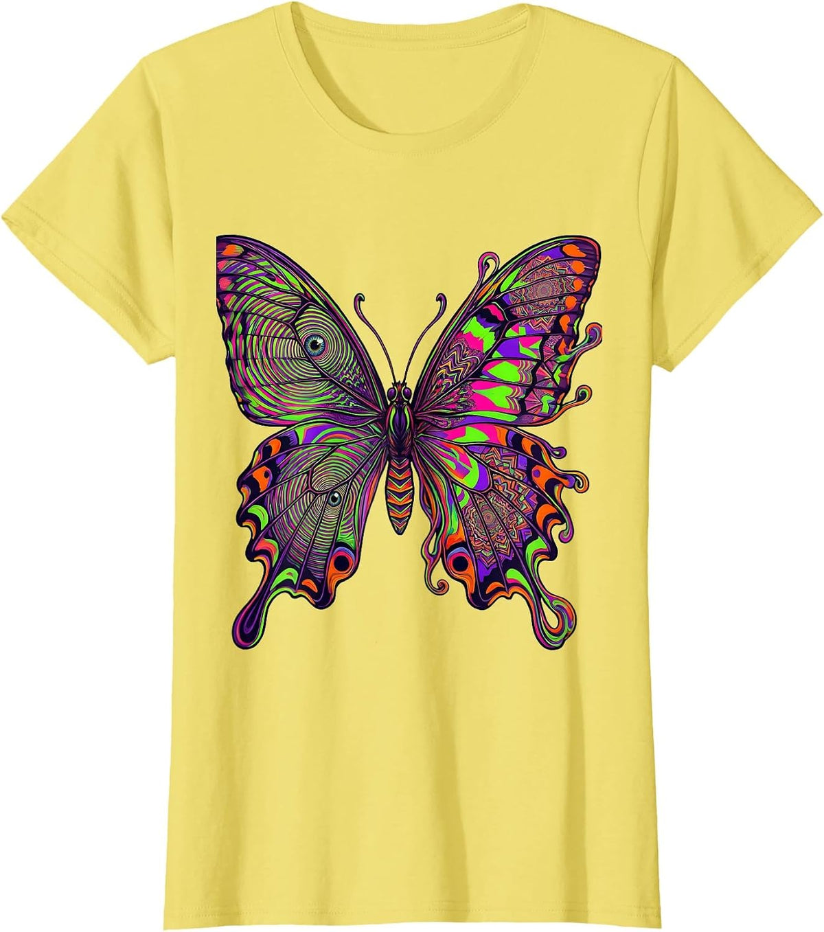 Neurodiversity Kaleidoscope Butterfly Illustration T-Shirt - Lemon Yellow