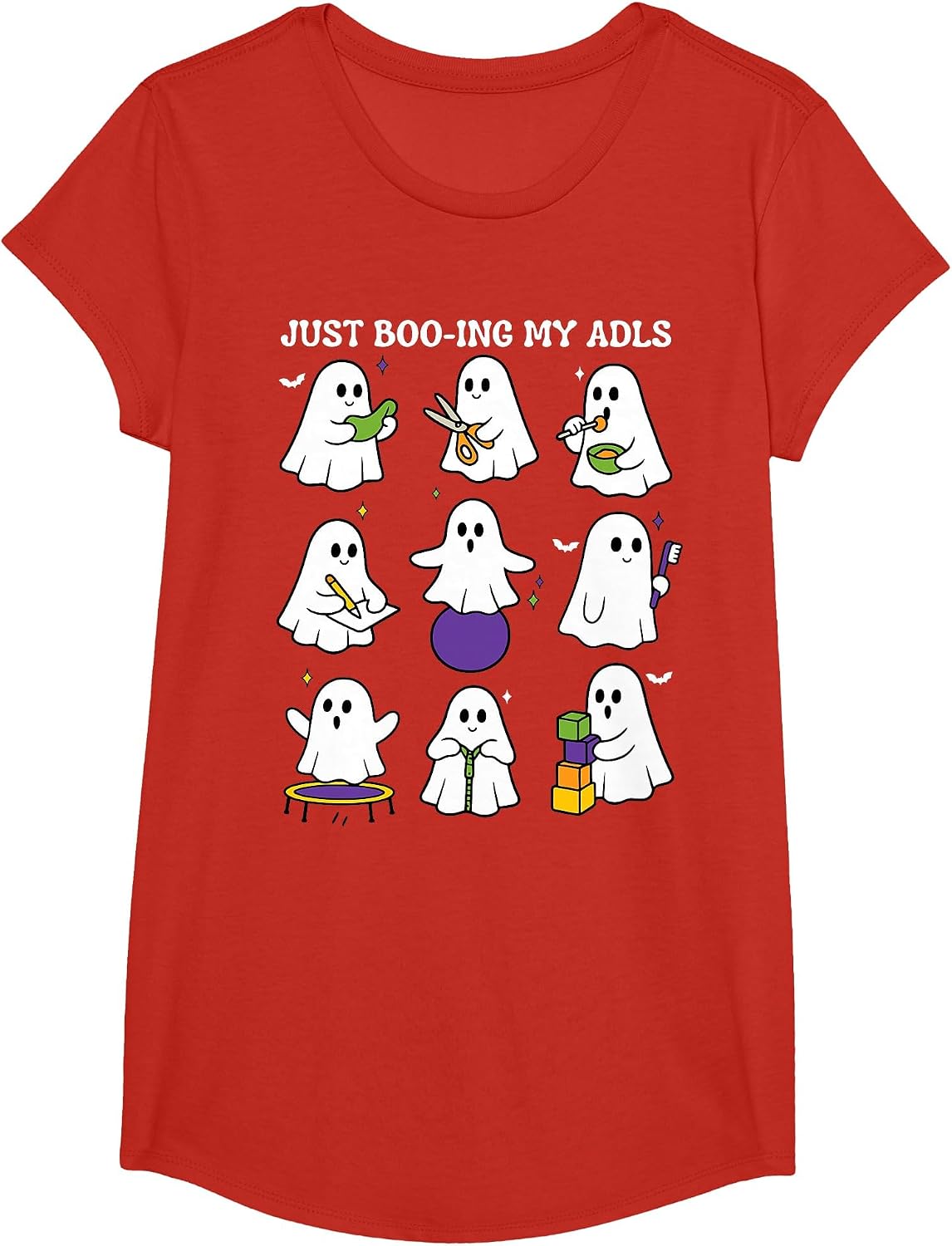 Just Boo-ing My Adls Ghost OT Occupational Therapy Halloween T-Shirt - Girls Red
