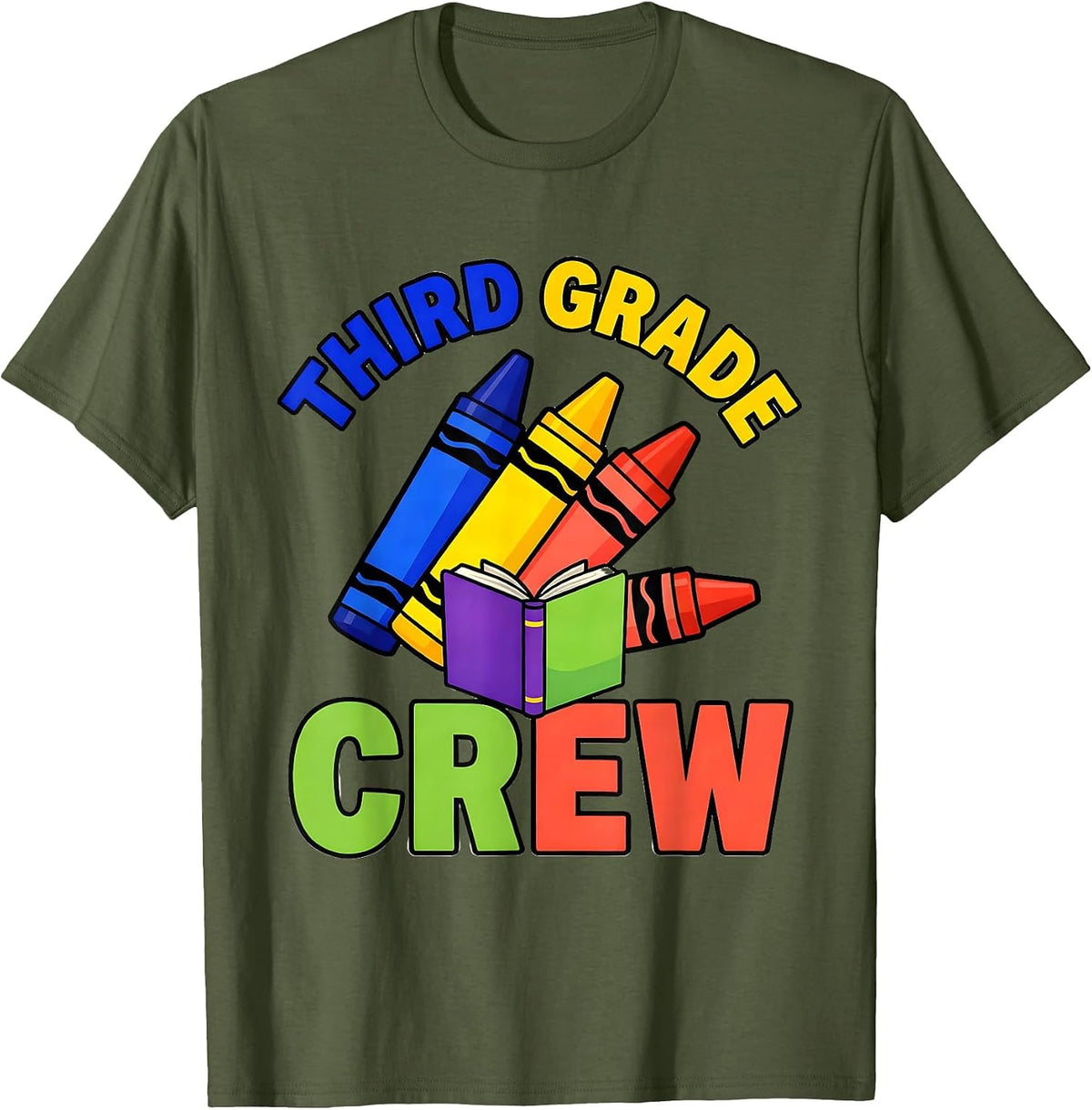 Men's Third Grade Crew Colorful Teacher Team Back To School T-Shirt - Olive Green