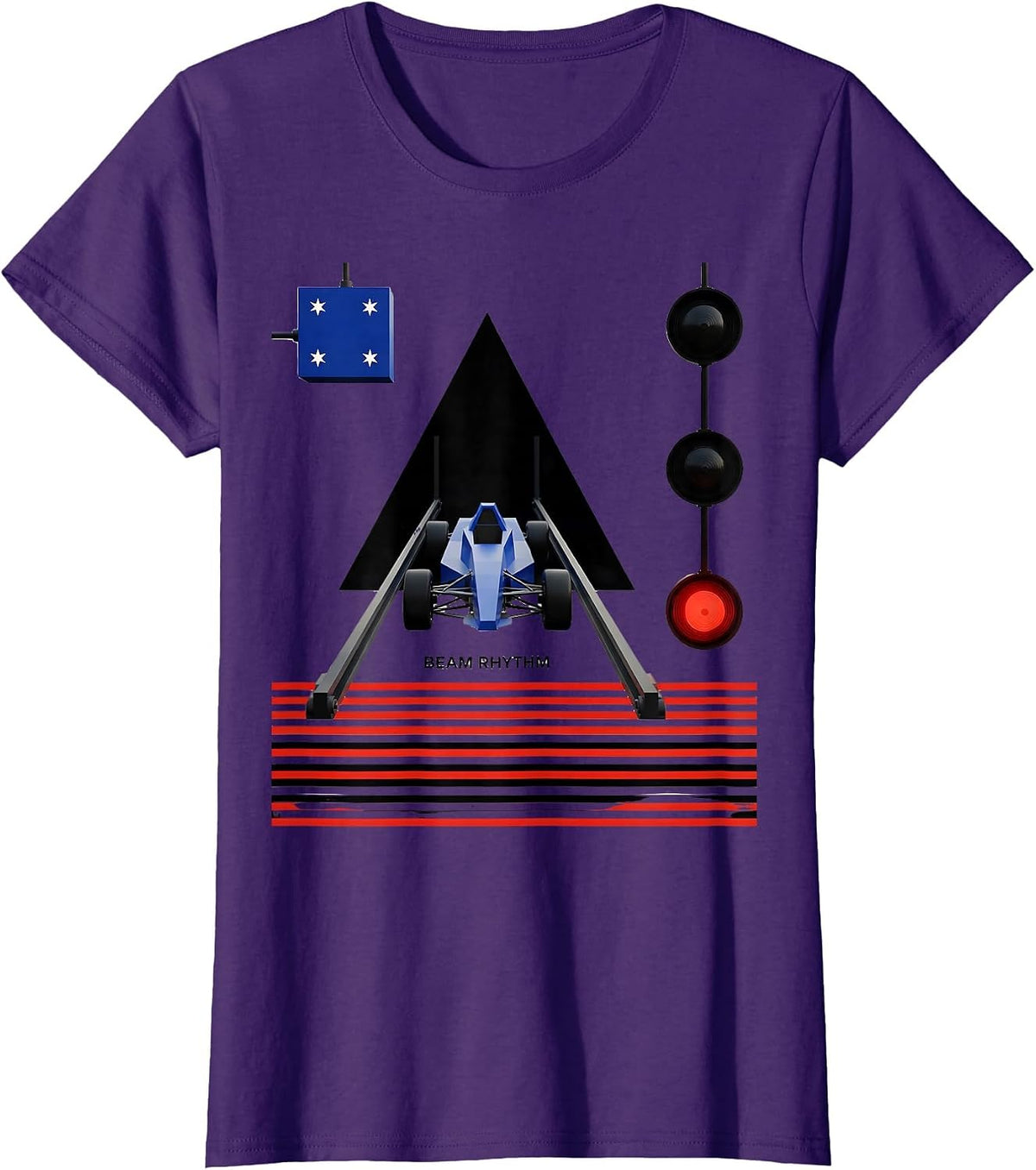 Women's Beam Rhythm Bauhaus Modernist RC Drag Racing American Flag T-Shirt - Purple