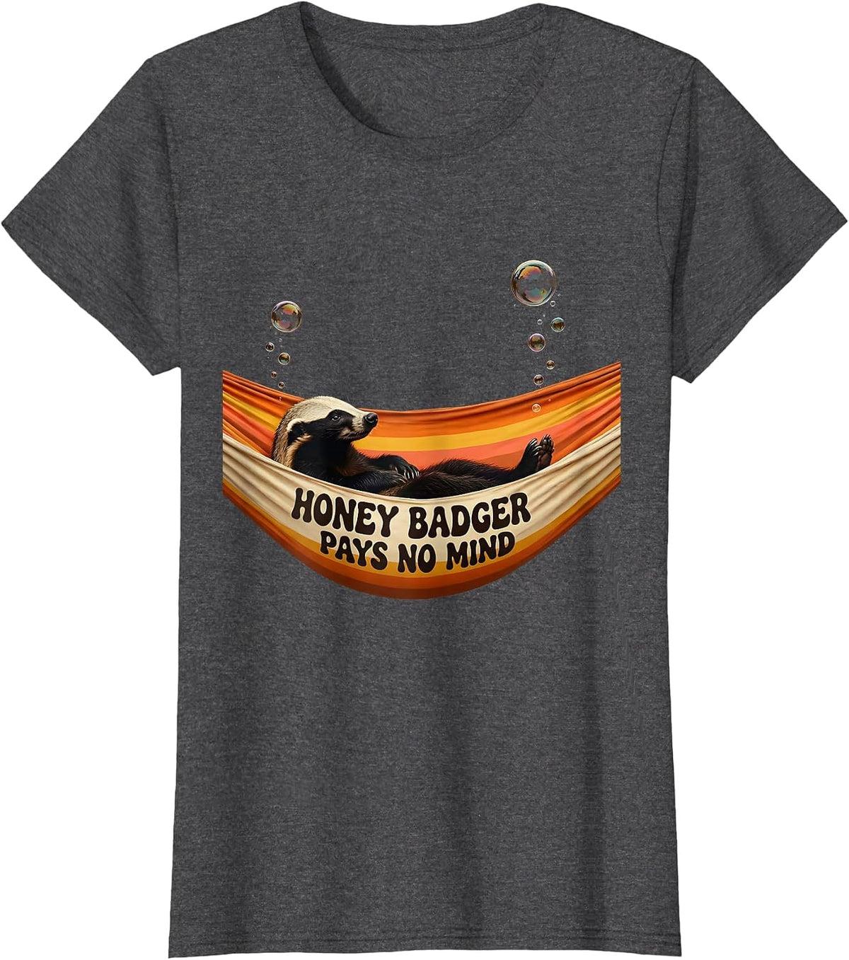 Women's Honey Badger Pays No Mind Funny Animal Humor Retro 70s T-Shirt - Dark Heather Grey