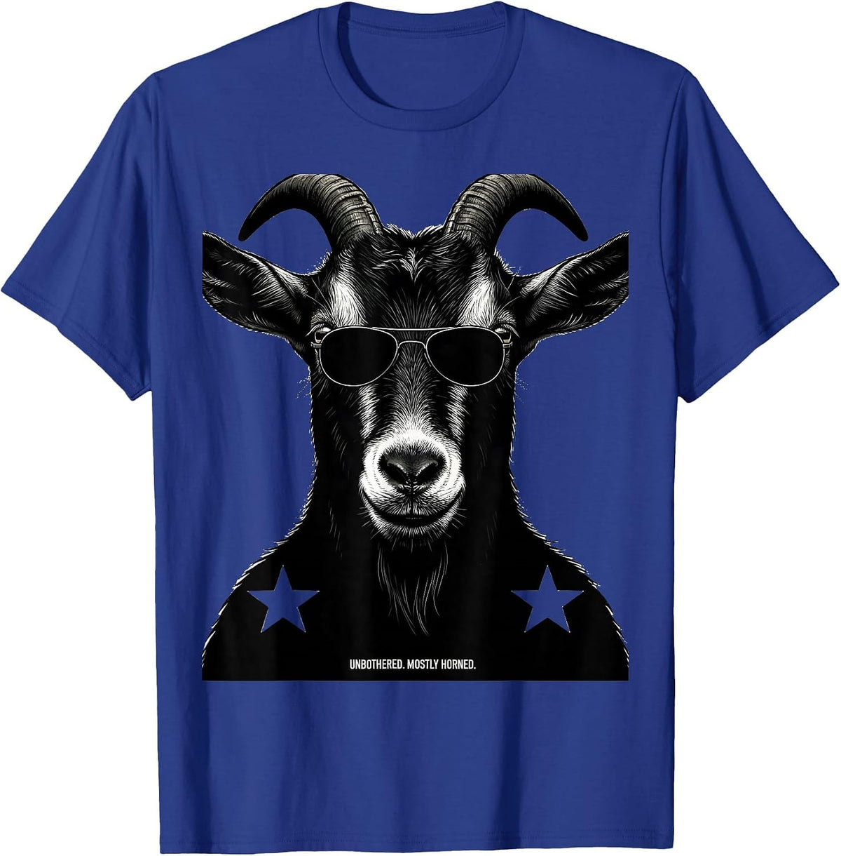 Men's Unbothered Mostly Horned Silhouette Goat with Sunglasses T-Shirt - Royal Blue