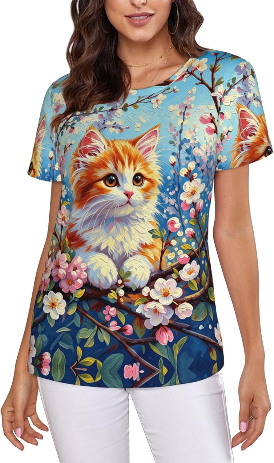 Short Sleeve Women's Summer Crewneck T Shirts Tees Casual Basic Tops - A12
