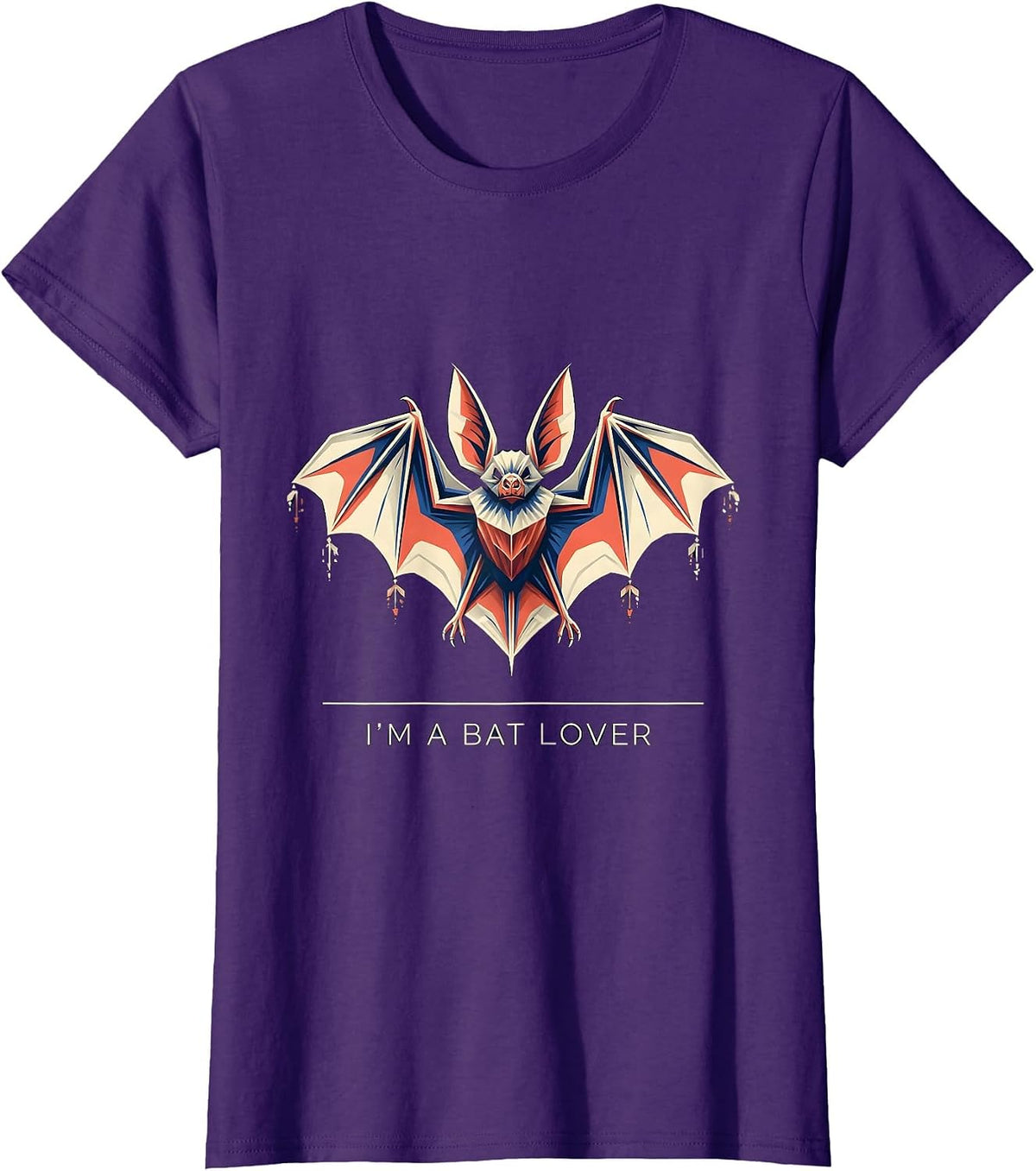 Women's I'm A Bat Lover Geometric Bat Wildlife Conservation T-Shirt - Purple