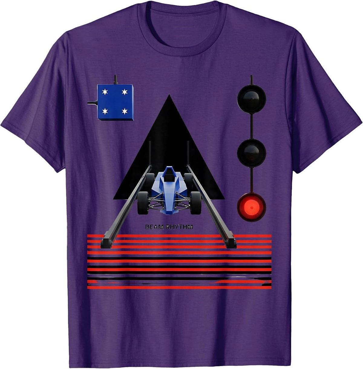 Men's Beam Rhythm Bauhaus Modernist RC Drag Racing American Flag T-Shirt - Purple