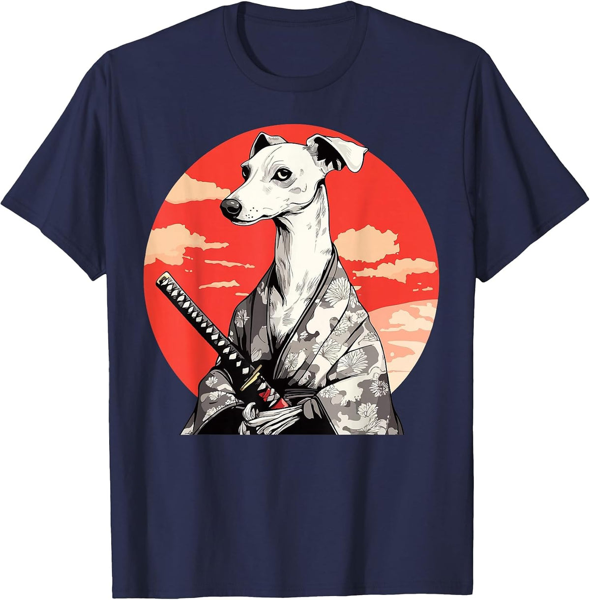 Italian Greyhound Dog Japanese Style Samurai Dogs T-Shirt - Navy Blue