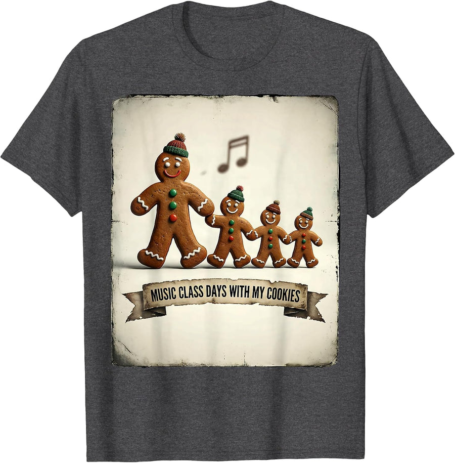 Men's Music Class Days With My Cookies Vintage Teacher Christmas T-Shirt - Dark Heather Grey