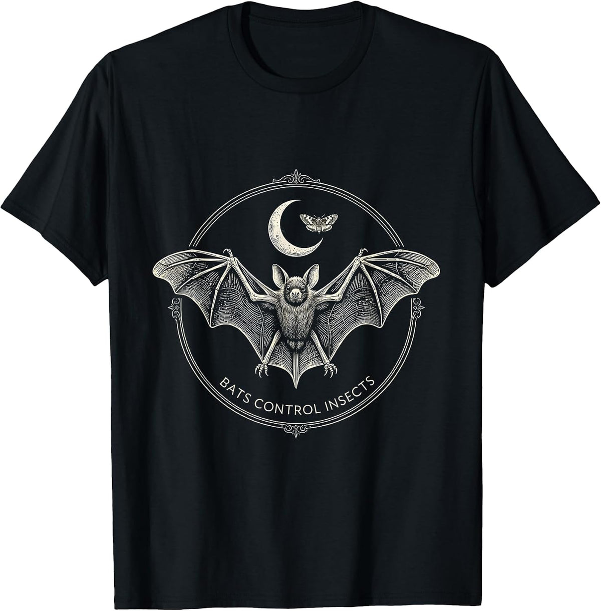 Men's Bats Control Insects Mystic Celestial Bat Lover Halloween T-Shirt - Black