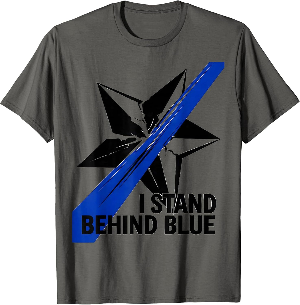 Men's I Stand Behind Blue Thin Blue Line Police Support Tribute T-Shirt - Asphalt Grey