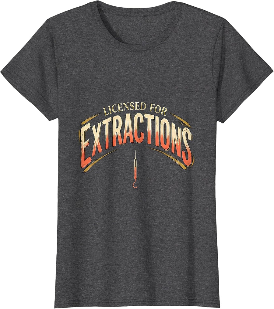 Women's Licensed For Extractions Funny Esthetician Skincare T-Shirt - Dark Heather Grey