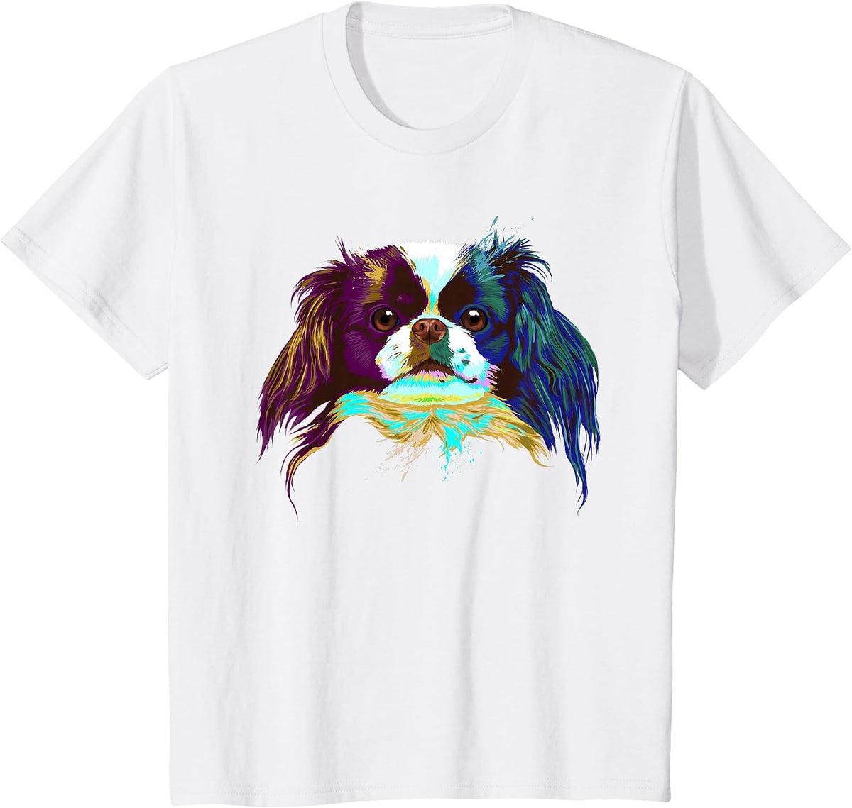 Colorful Splash Dog Japanese Chin T-Shirt - White