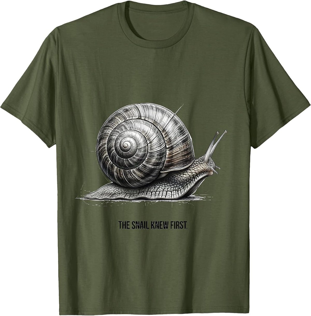 Men's The Snail Knew First Monochromatic Sacred Geometry Math T-Shirt - Olive Green