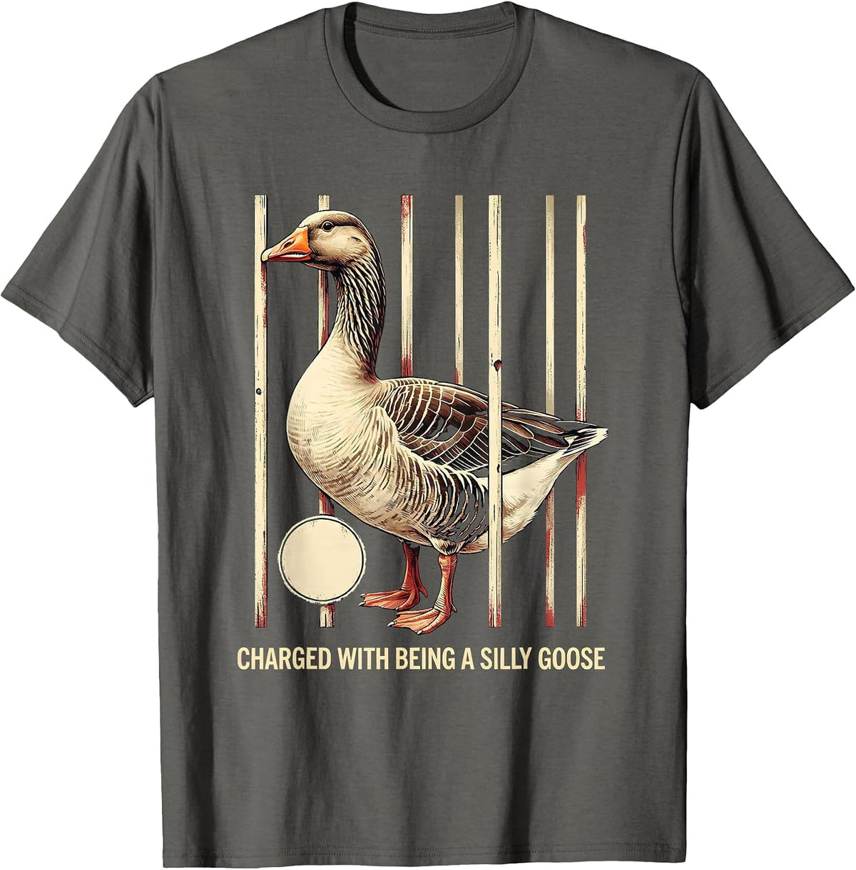 Men's Charged With Being A Silly Goose Vintage Funny Goose Meme T-Shirt - Asphalt Grey