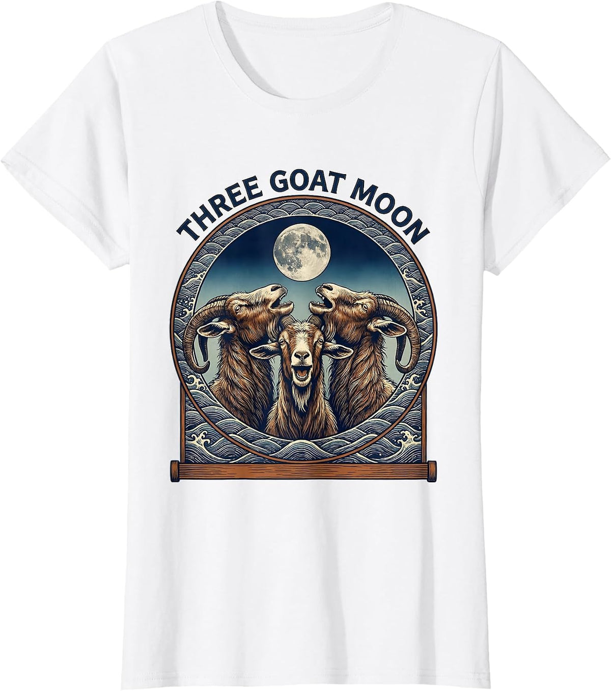 Women's Three Goat Moon Funny Animal Meme Parody T-Shirt - White