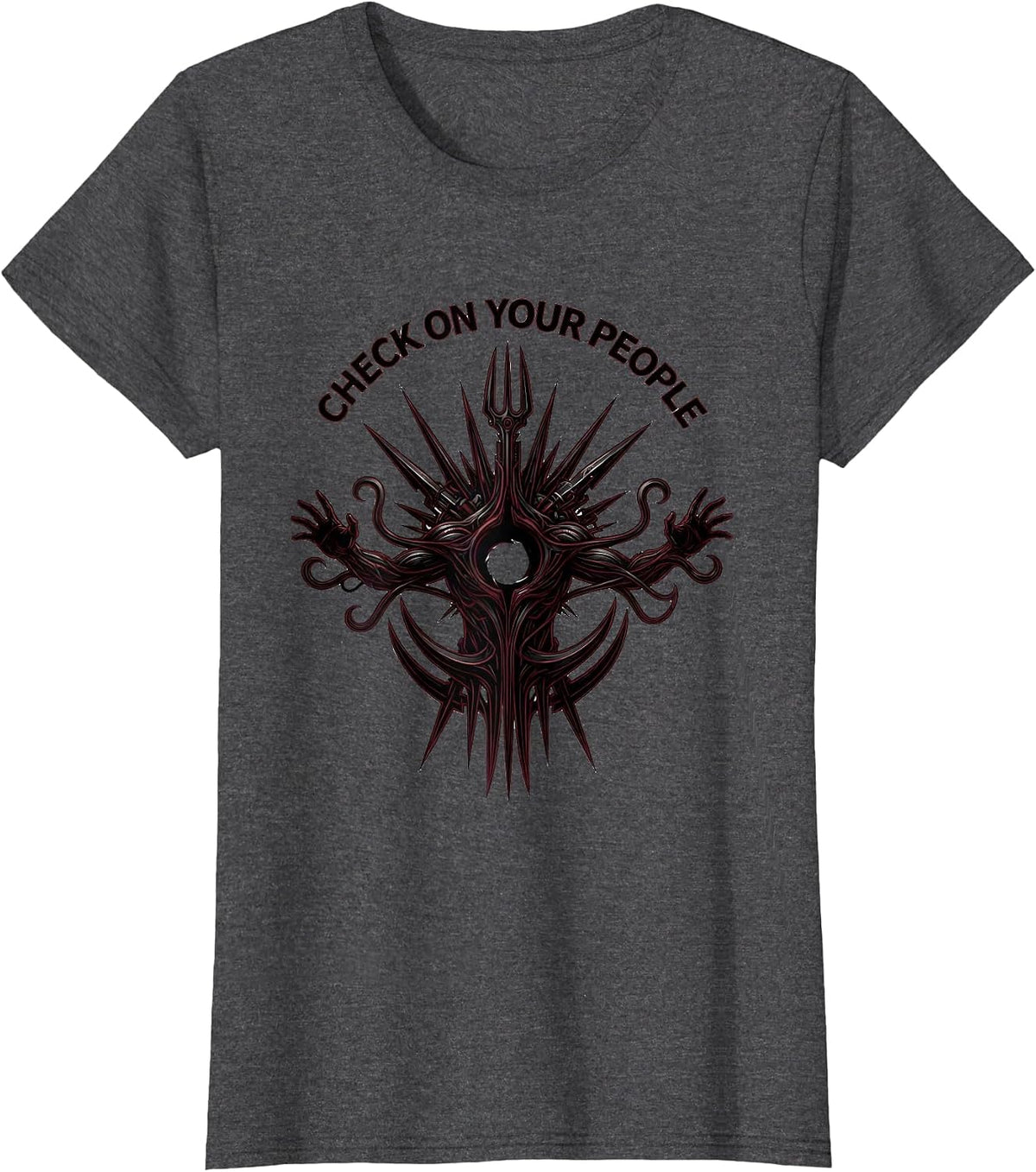 Women's Check On Your People Mental Health Matters Design T-Shirt - Dark Heather Grey