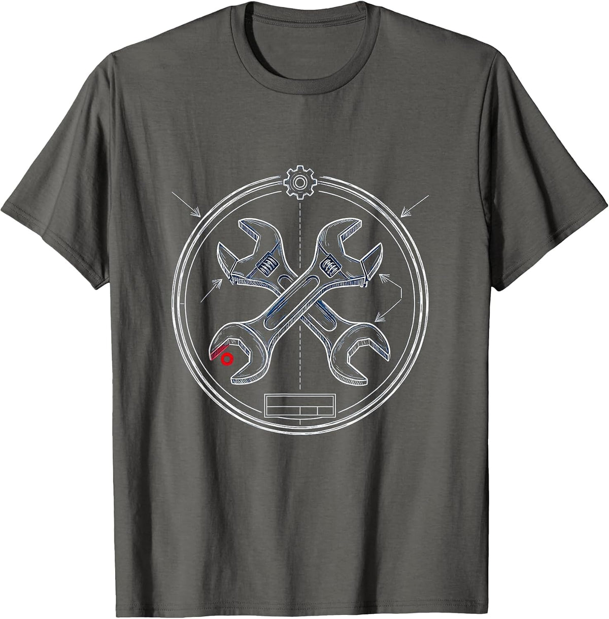 Mechanic Patch Badge Crossed Wrenches Graphic T-Shirt - Asphalt Grey