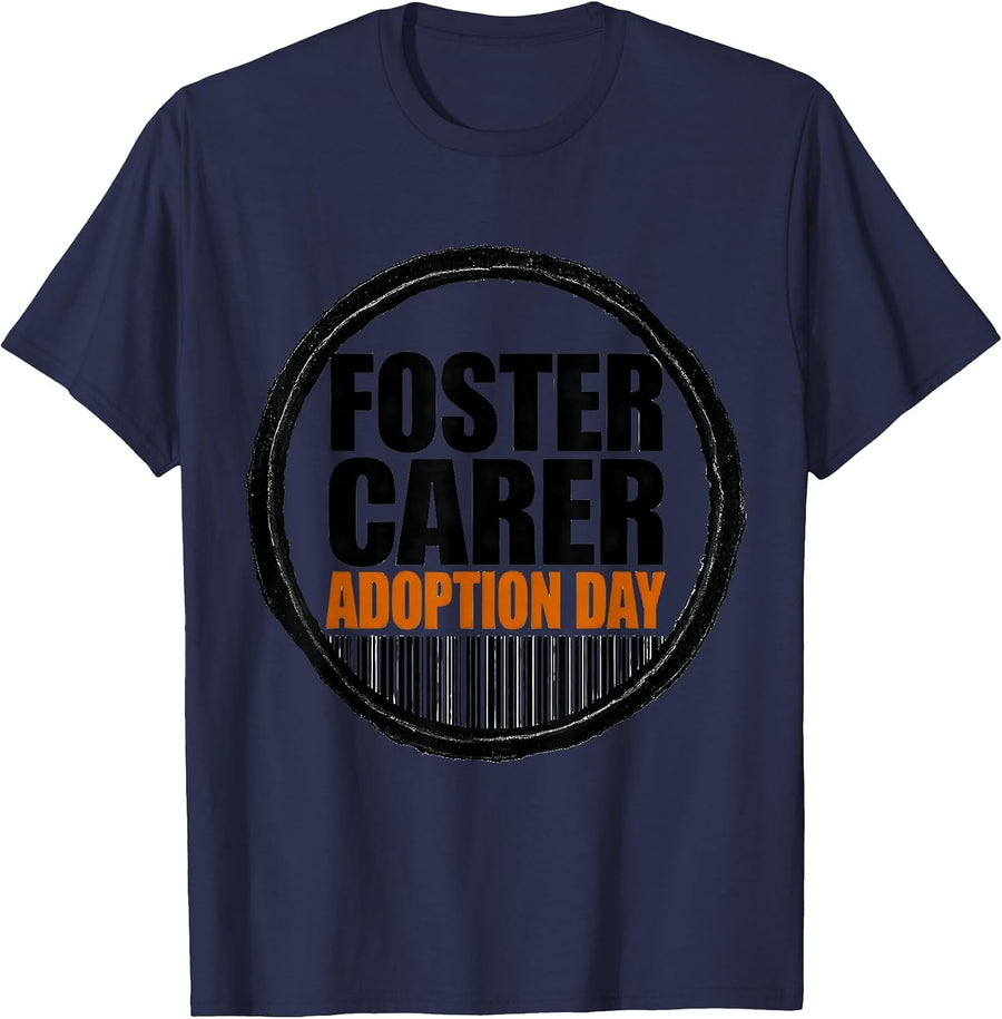 Foster Carer Adoption Day Brutalist Graphic Family Keepsake T-Shirt - Navy Blue
