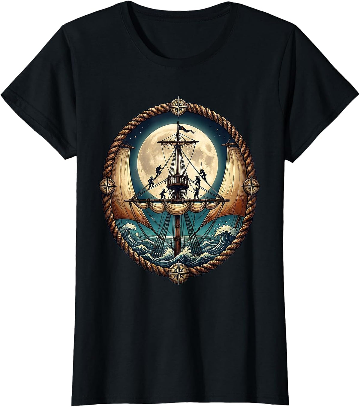 Tall Ship Rigging Climbers Nautical Sailing Crew T-Shirt - Black