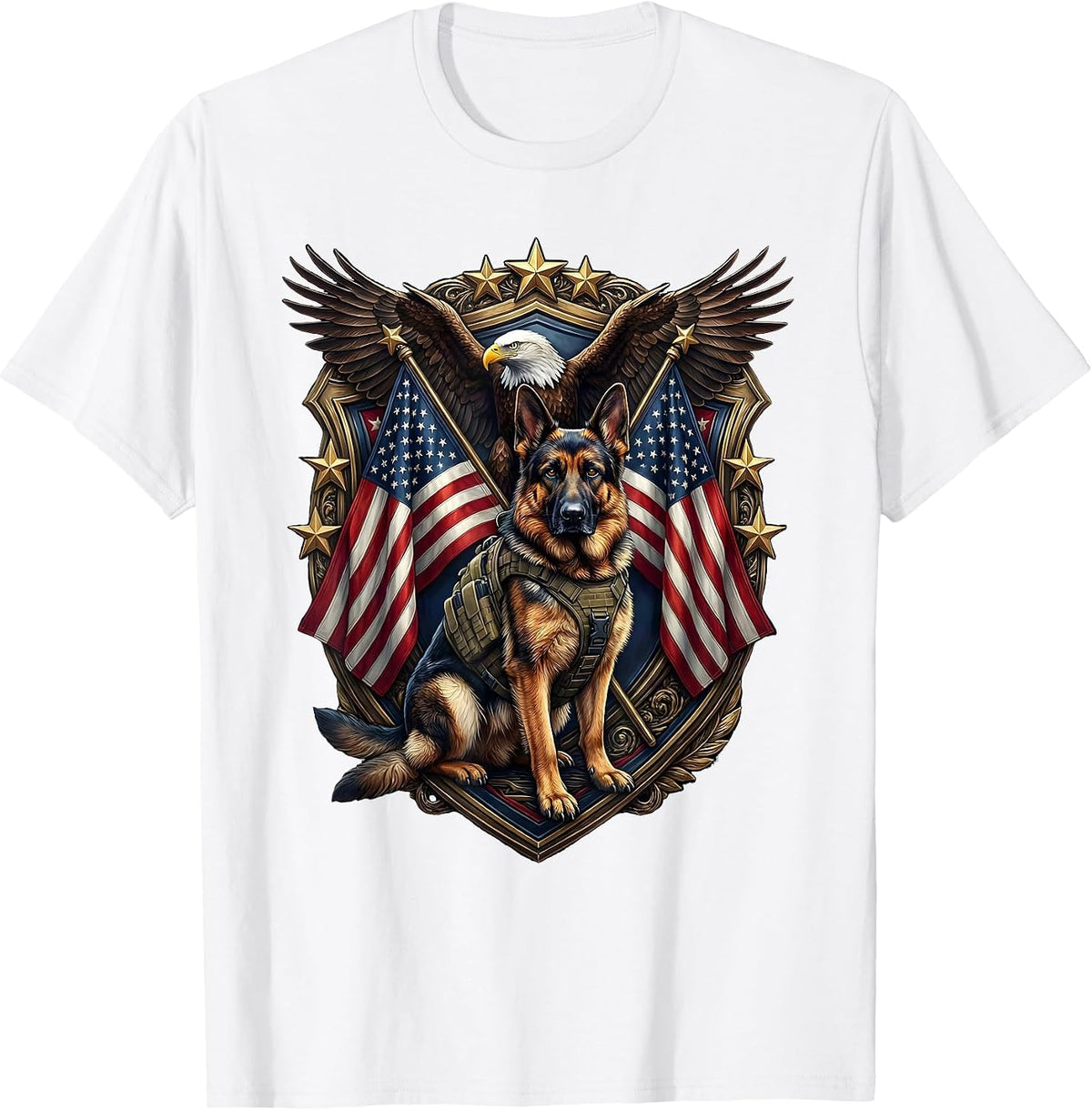 Men's K9 Tactical Dog Back the Blue Illustration T-Shirt - White