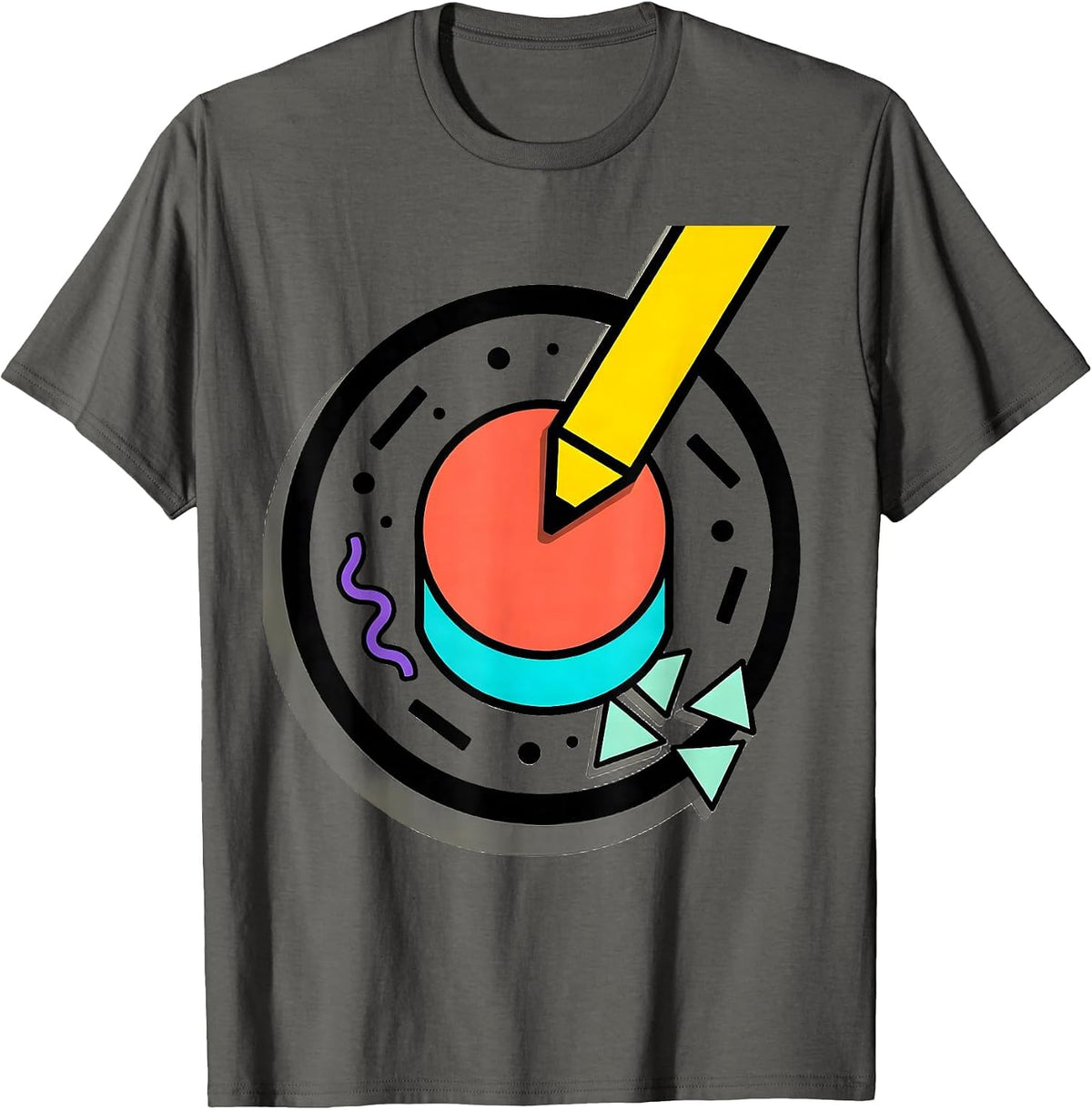 First Dot Pencil Tip Blank Page Graphic Design T-Shirt - Asphalt Grey