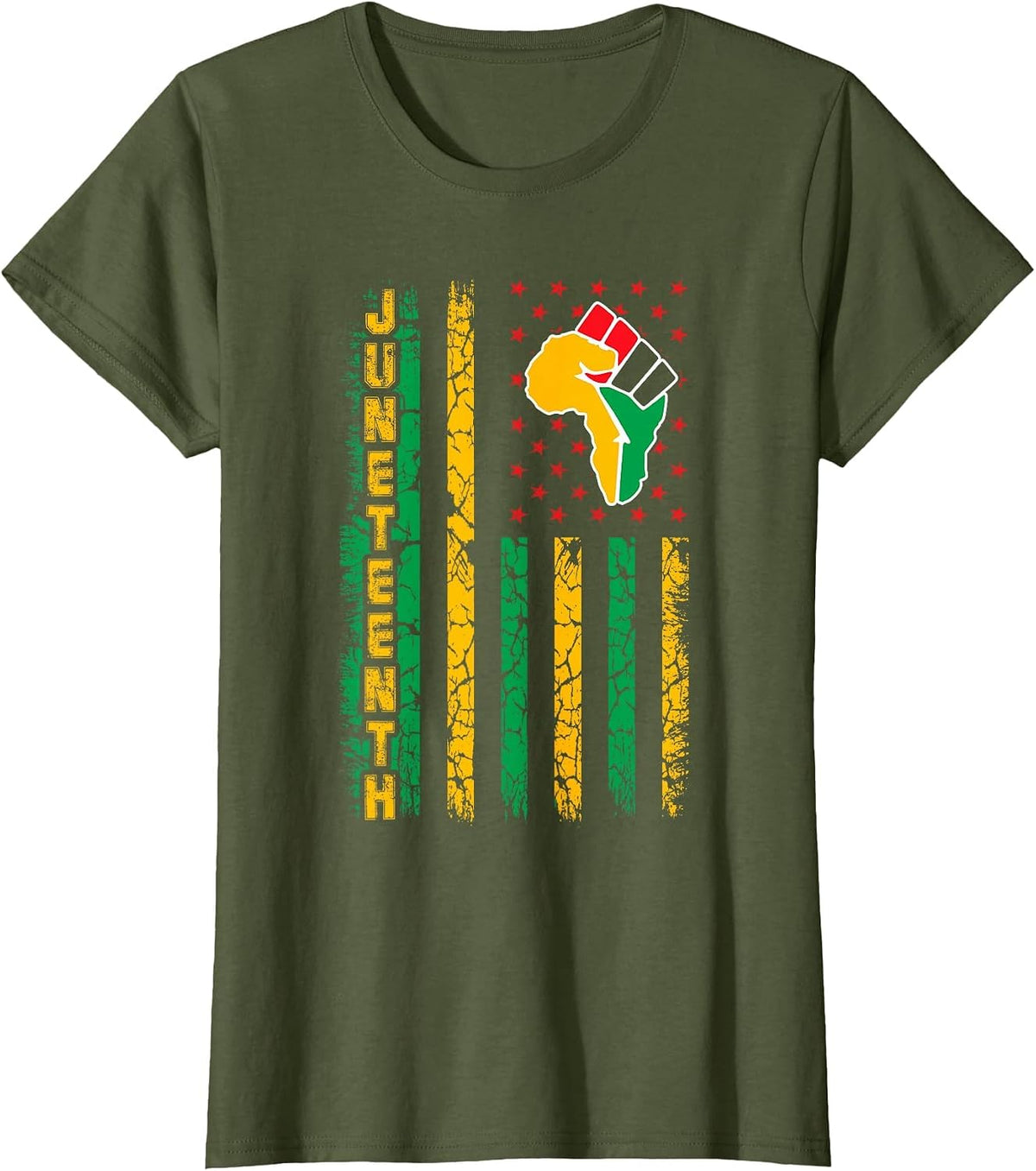Juneteenth Flag Pan African Civil Rights Black Power Fist T-Shirt - Olive Green