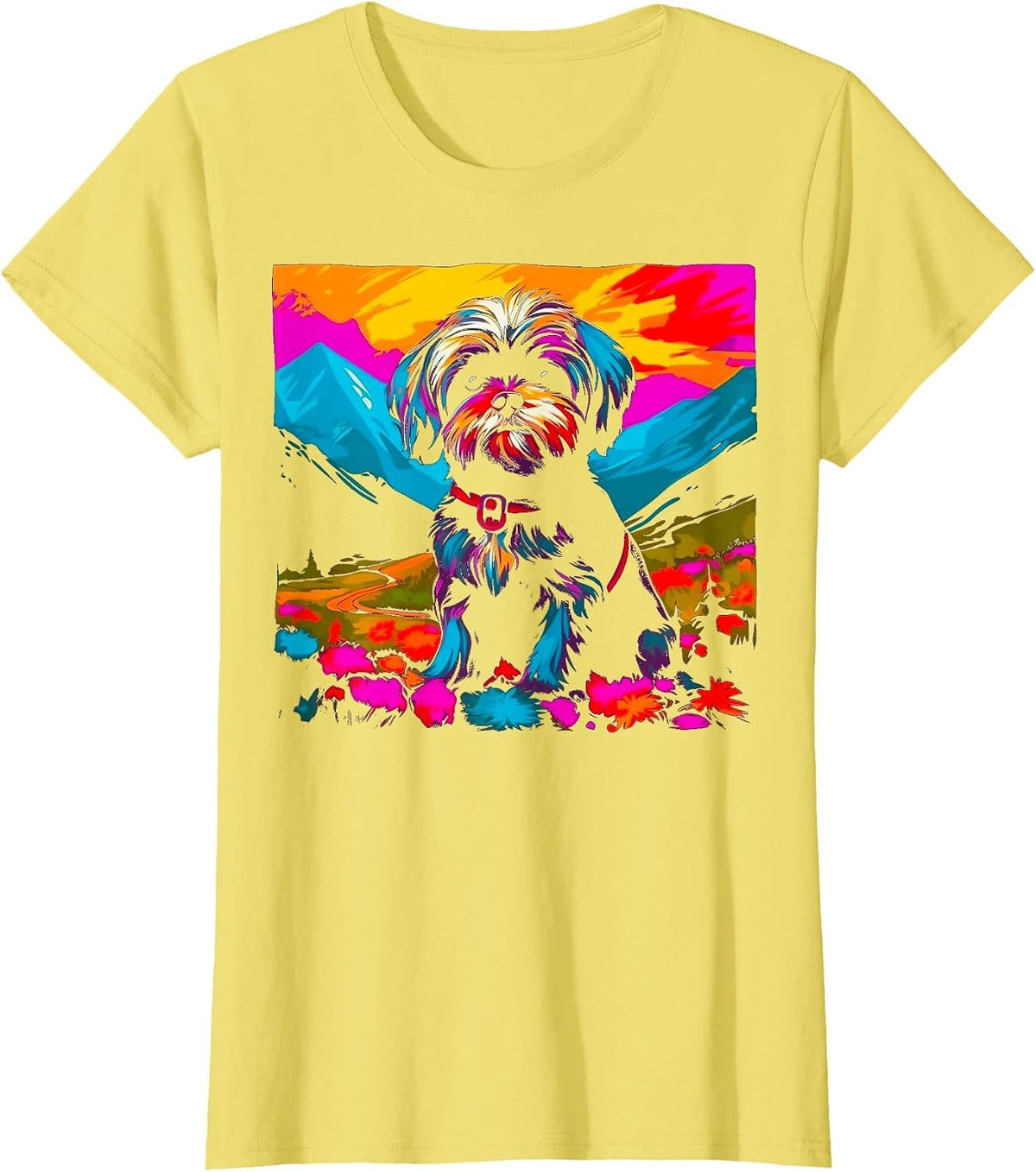 Pop Art Shih Tzu Dog T-Shirt - Lemon Yellow